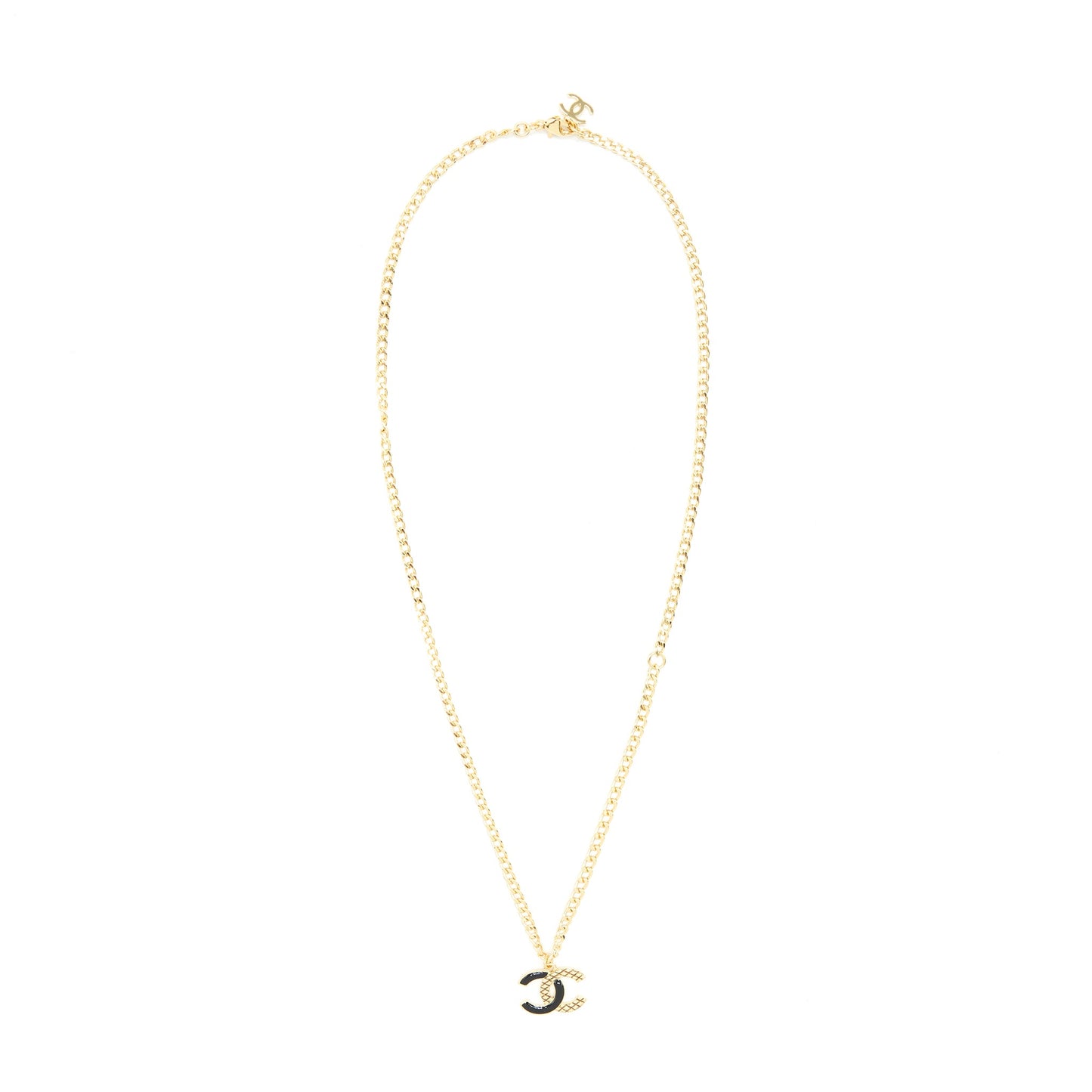 Chanel CC Logo Necklace Black/Gold Tone