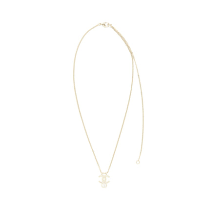 Chanel CC Logo And Crystal Necklace Light Gold Tone