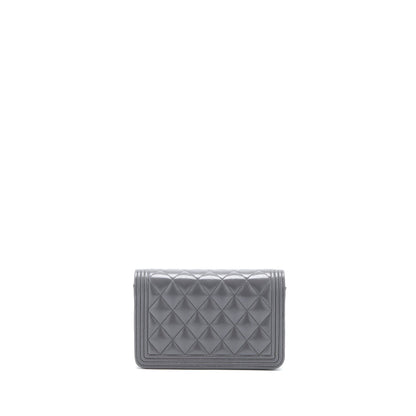 Chanel 22A Boy Wallet On Chain Grained Calfskin Dark Grey Brushed  (Microchip)