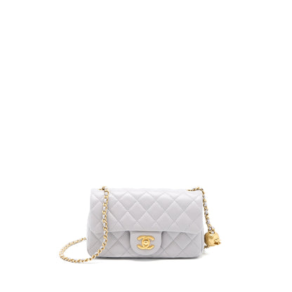 Chanel 22B Pearl Crush Mini Rectangular Flap Bag Lambskin Light Grey (Microchip)