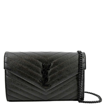 YVES SAINT LAURENT Cassandre Matelasse Chain Wallet Crossbody Bag Black