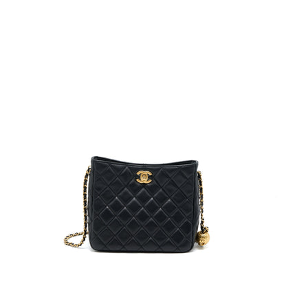 Chanel Pearl Crush Hobo Bag Lambskin Black  (Microchip)