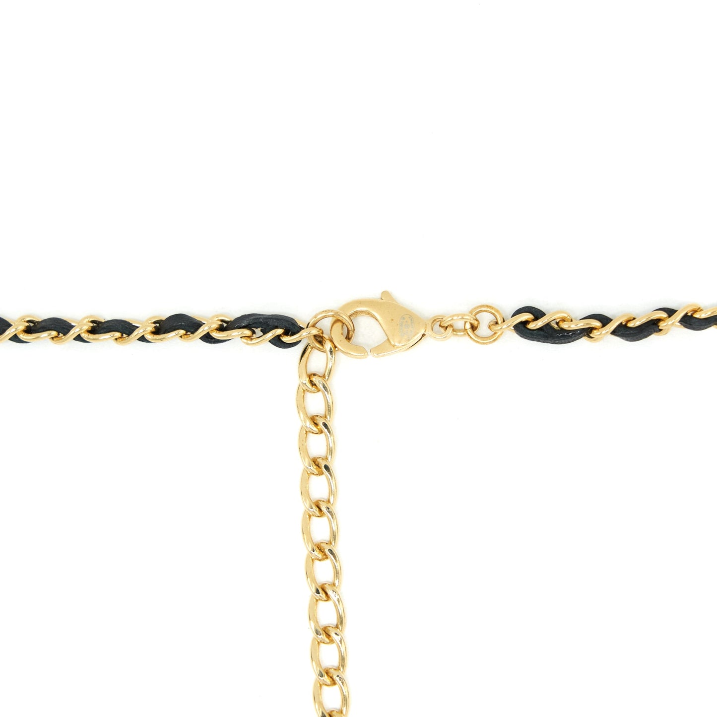 Chanel Leather Chain Necklace Black With Heart CC Pendant