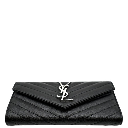 YVES SAINT LAURENT Monogram Grain De Poudre Leather Wallet Black