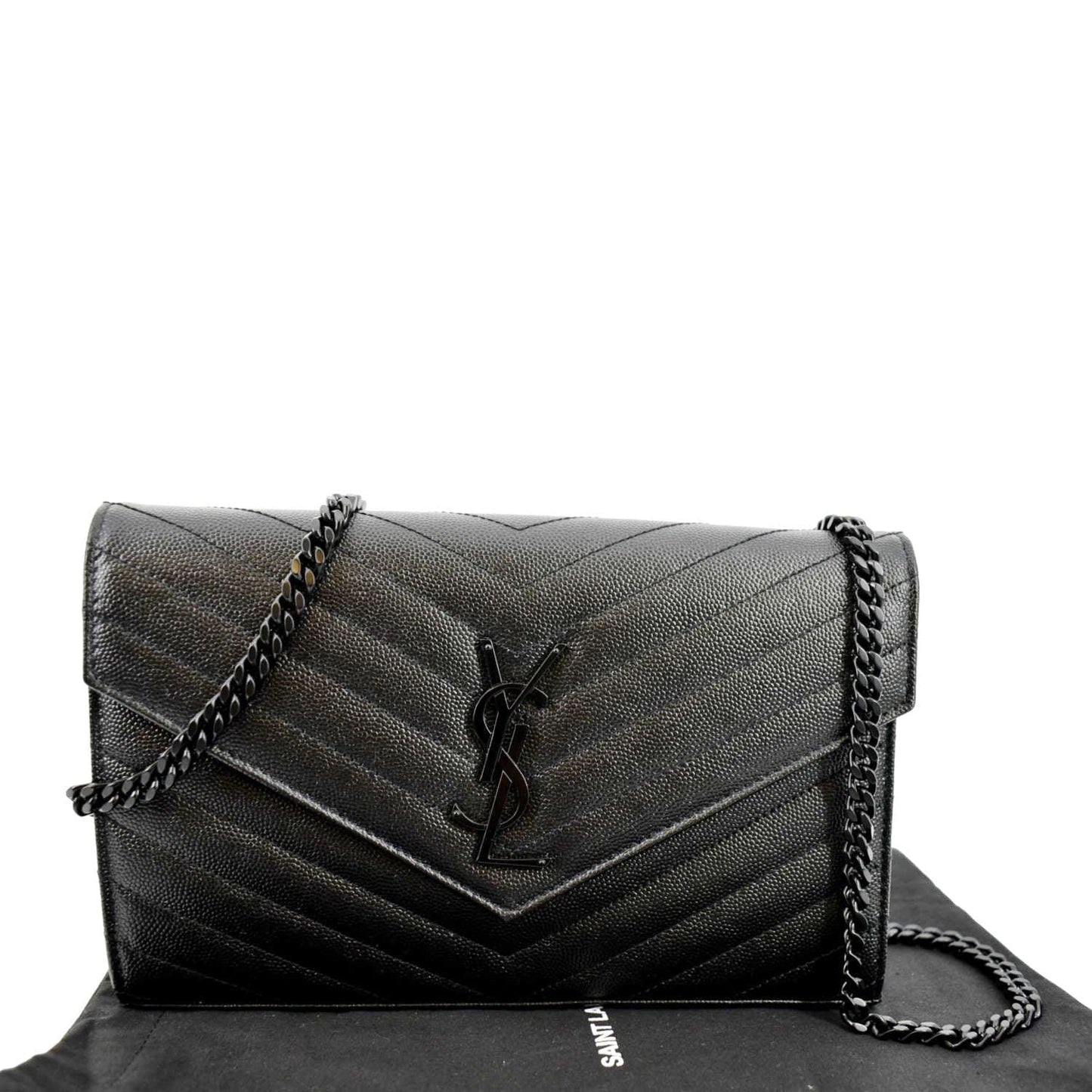YVES SAINT LAURENT Cassandre Matelasse Chain Wallet Crossbody Bag Black