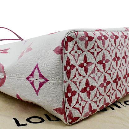 LOUIS VUITTON Giant Rose Neverfull MM Monogram Canvas Shoulder Bag White