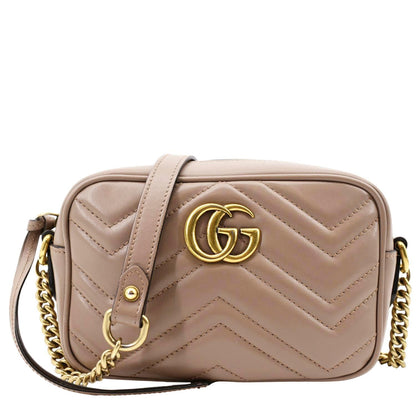 GUCCI GG Marmont Matelasse Mini Leather Crossbody Bag Dusty Pink 448065