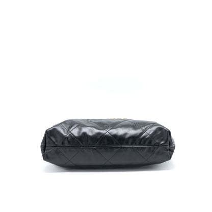 Chanel Medium 22 Bag Shiny Calfskin Black Brushed  (Microchip)