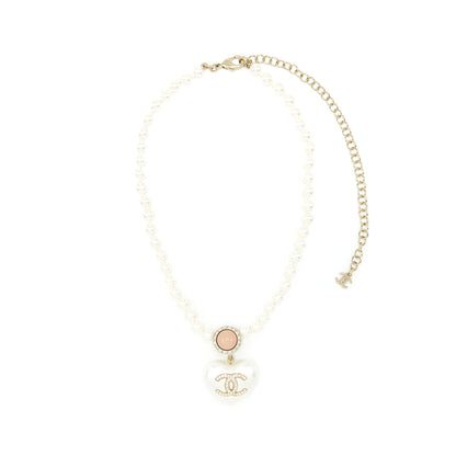 Chanel Pearl Necklace With Heart Pearl Crystal CC Logo L