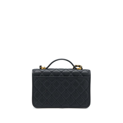 Chanel 22K Top Handle Messenger Bag Caviar Black Brushed  (Microchip)