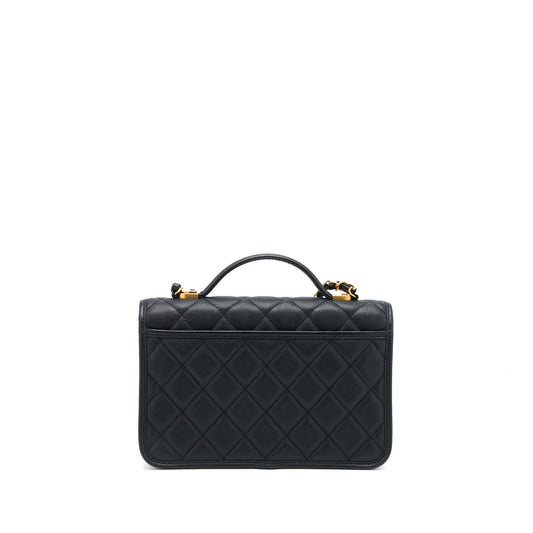 Chanel 22K Top Handle Messenger Bag Caviar Black Brushed  (Microchip)