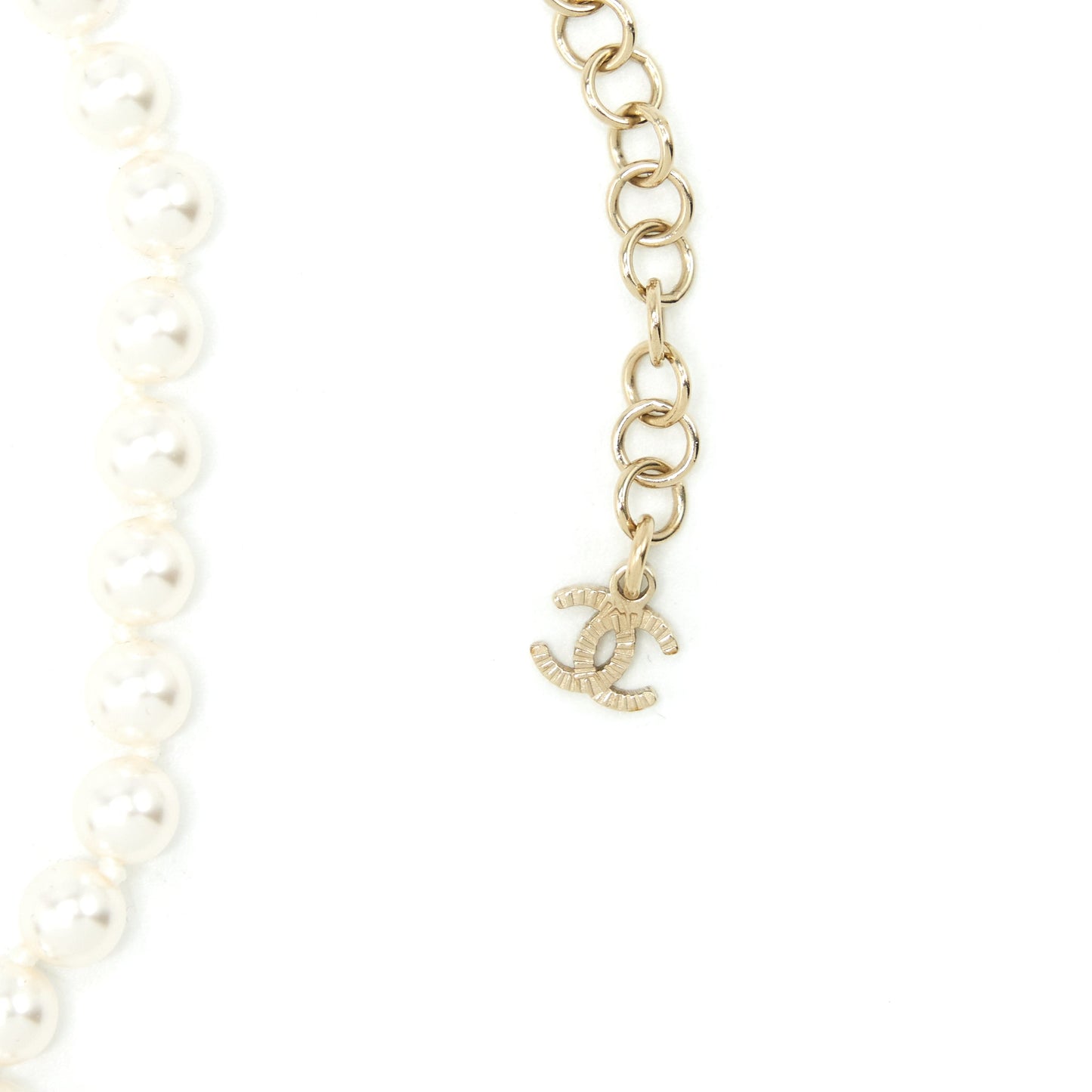 Chanel Pearl Necklace With Heart Pearl Crystal CC Logo L