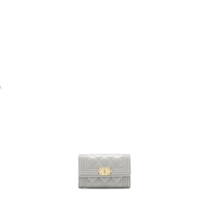 Chanel Boy Flap card holder Caviar light Grey L