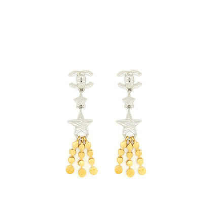 Chanel Crystals CC Logo And Stars Drop Earrings Gold/Silver Hardware