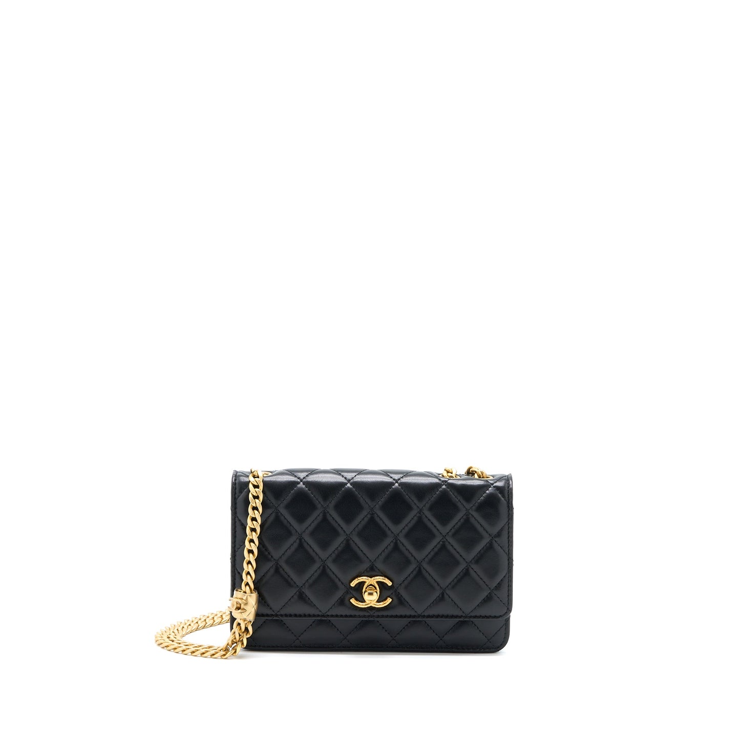 Chanel 22K Gold Pillar Wallet On Chain Lambskin Black Brushed  (Microchip)