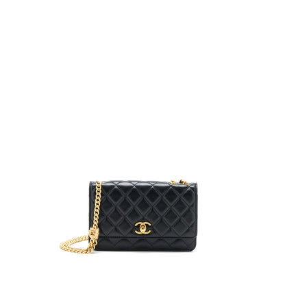 Chanel 22K Gold Pillar Wallet On Chain Lambskin Black Brushed  (Microchip)