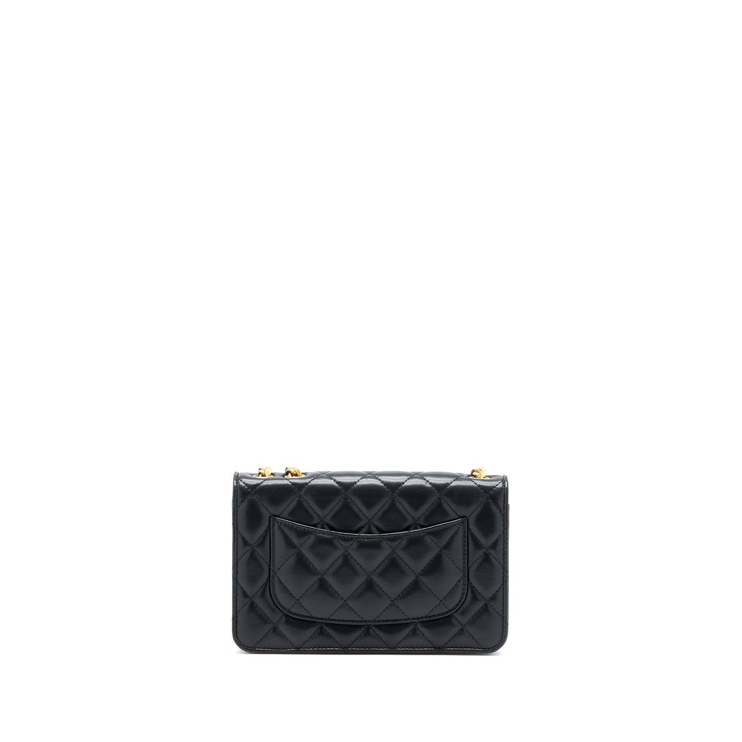 Chanel 22K Gold Pillar Wallet On Chain Lambskin Black Brushed  (Microchip)