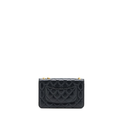 Chanel 22K Gold Pillar Wallet On Chain Lambskin Black Brushed  (Microchip)