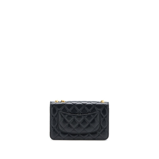Chanel 22K Gold Pillar Wallet On Chain Lambskin Black Brushed  (Microchip)