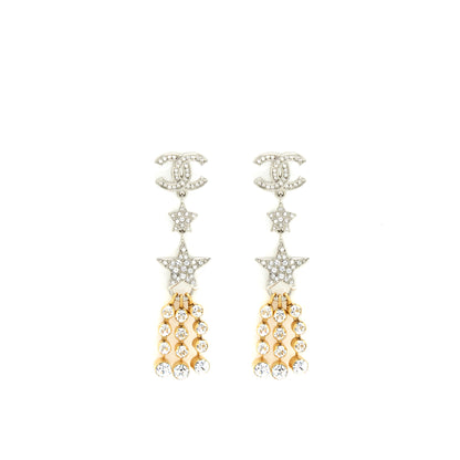 Chanel Crystals CC Logo And Stars Drop Earrings Gold/Silver Hardware