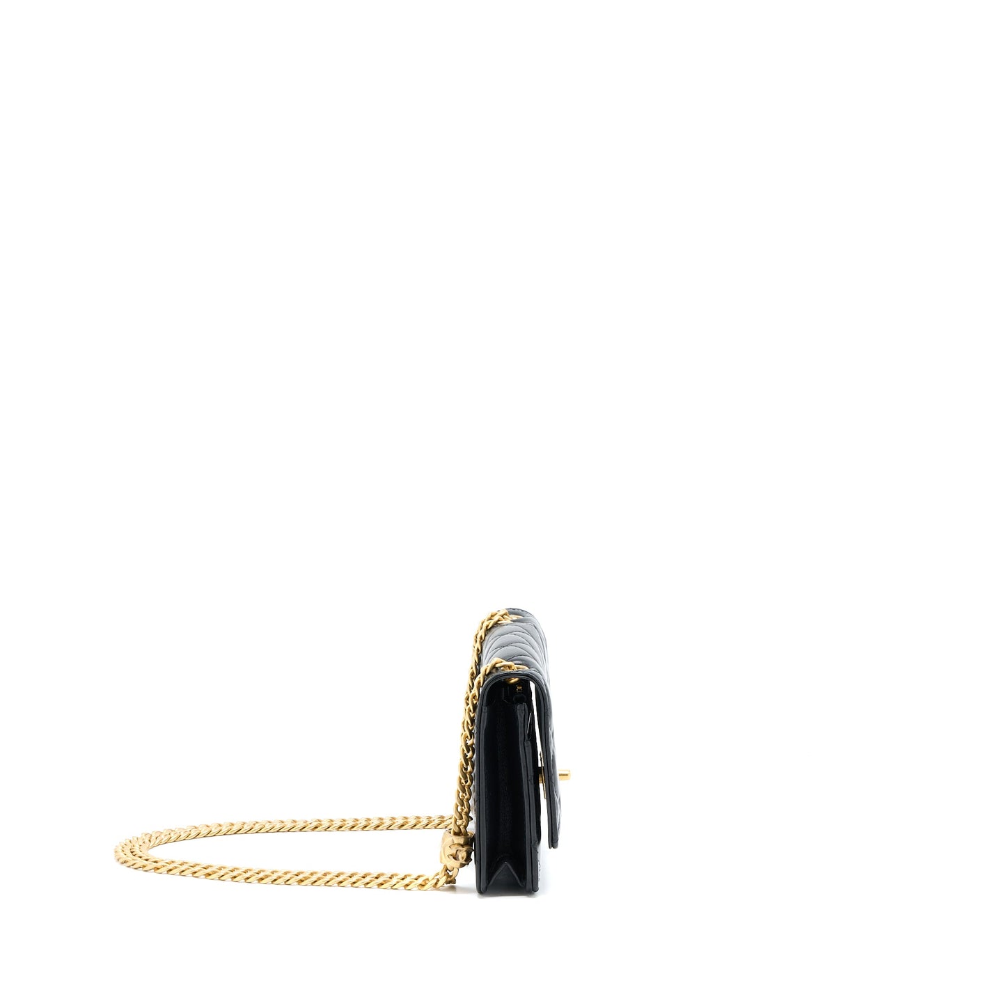 Chanel 22K Gold Pillar Wallet On Chain Lambskin Black Brushed  (Microchip)