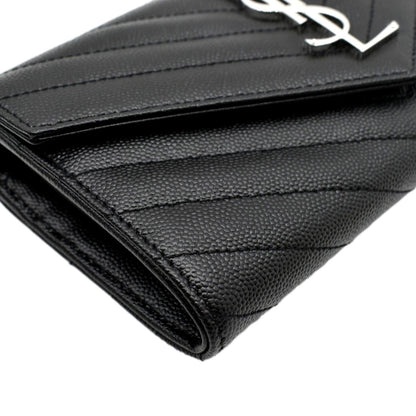 YVES SAINT LAURENT Monogram Grain De Poudre Leather Wallet Black