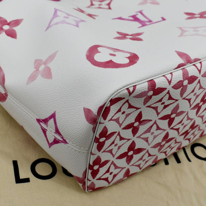 LOUIS VUITTON Giant Rose Neverfull MM Monogram Canvas Shoulder Bag White