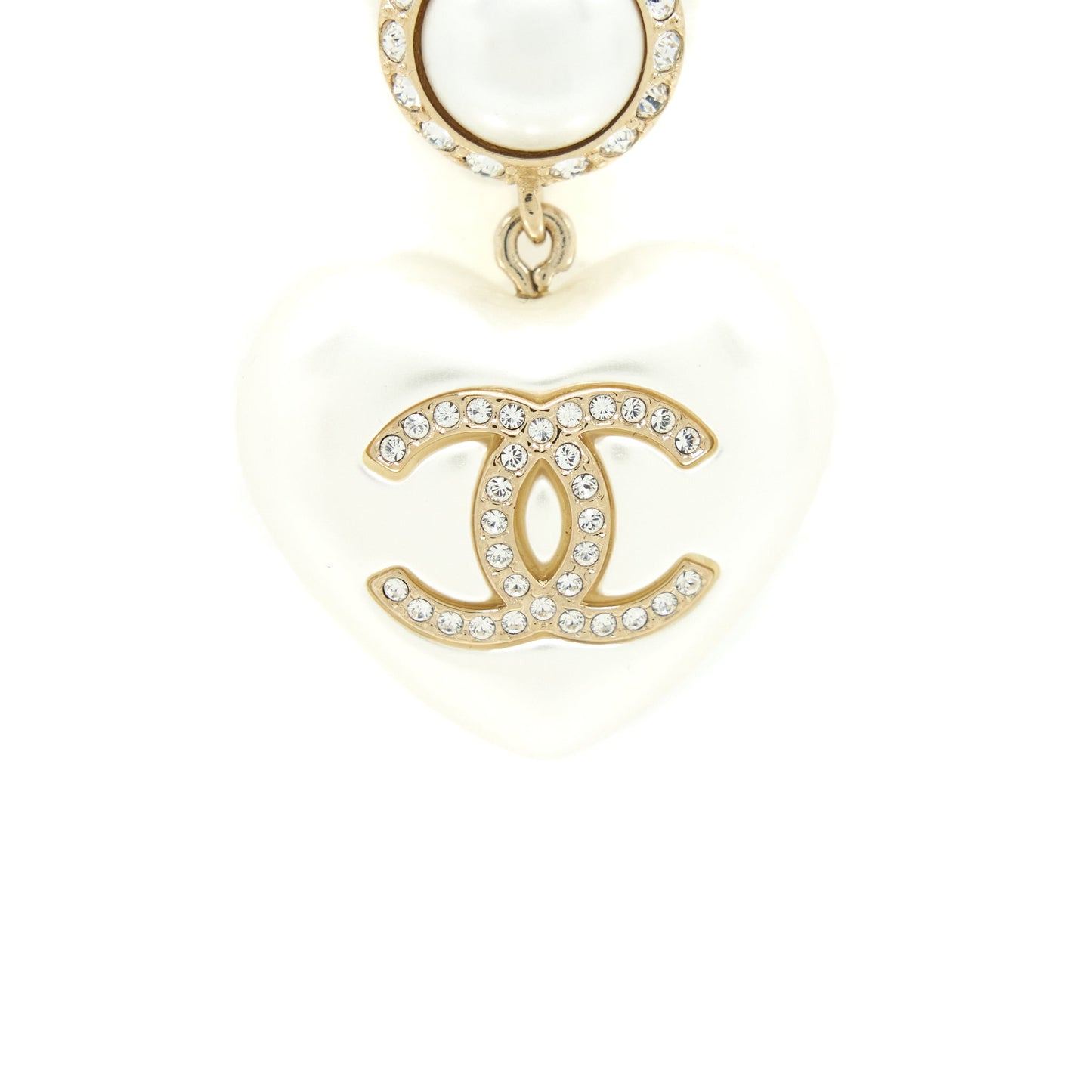 Chanel Heart Pearl Crystals CC Logo Earrings L