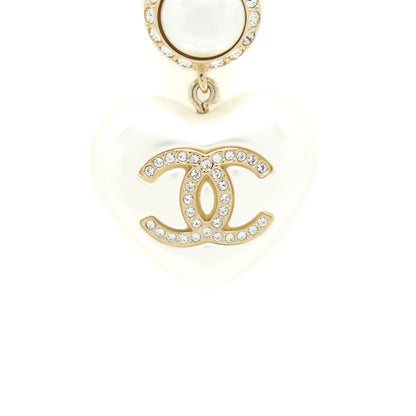 Chanel Heart Pearl Crystals CC Logo Earrings L