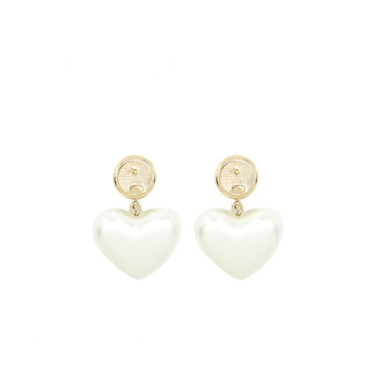 Chanel Heart Pearl Crystals CC Logo Earrings L