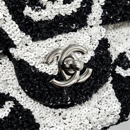 Chanel 21P Limited Edition Flap Bag Sequins/ Satin Black/ White