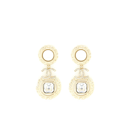 Chanel CC Logo With Pearls And Square Crystals Earrings L