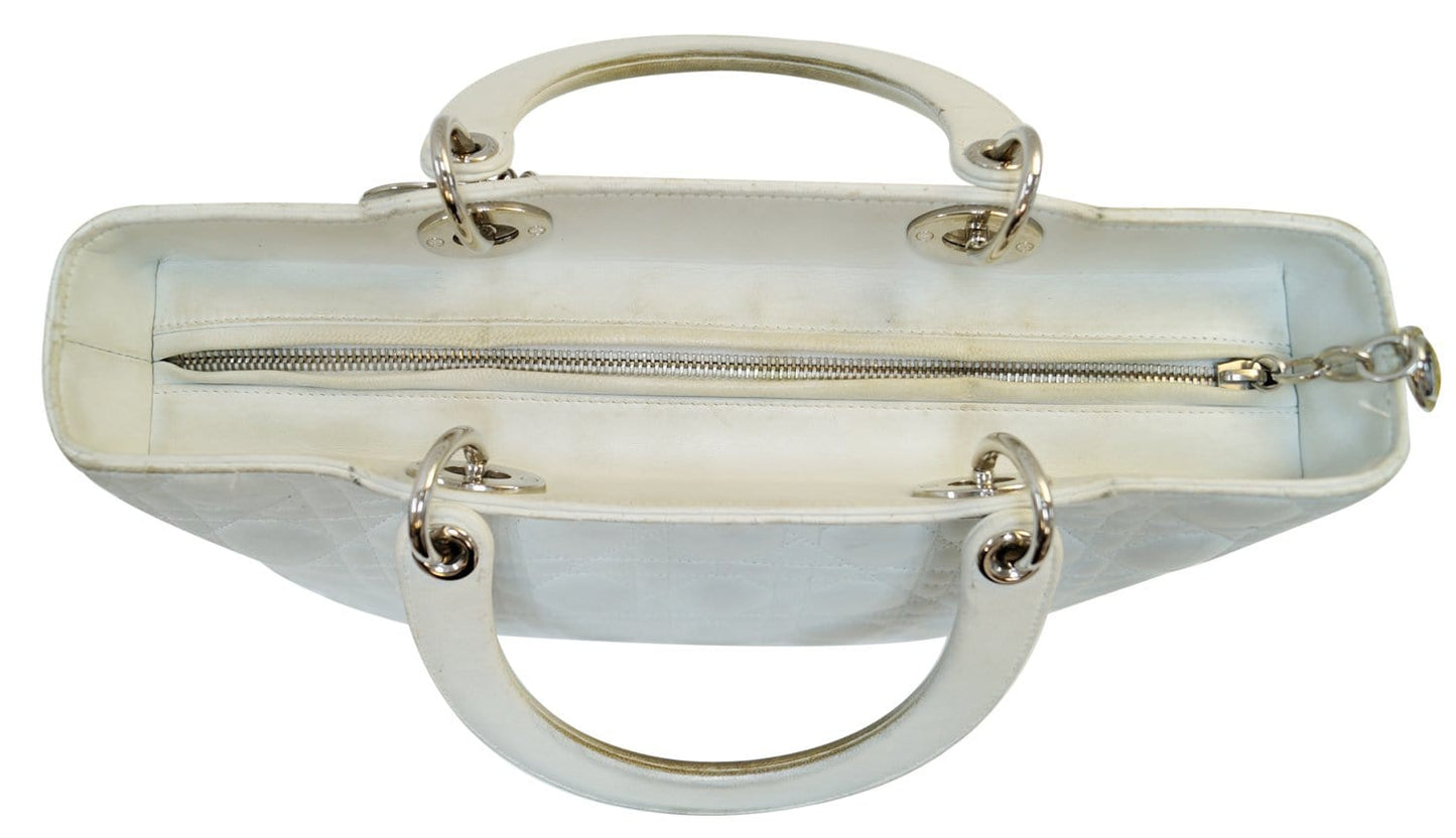 CHRISTIAN DIOR White Lambskin Leather Large Lady Dior Shoulder Bag