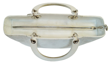 CHRISTIAN DIOR White Lambskin Leather Large Lady Dior Shoulder Bag