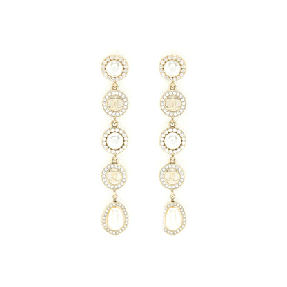 Chanel Crystals CC Logo And Pearls Round Drop Earrings L