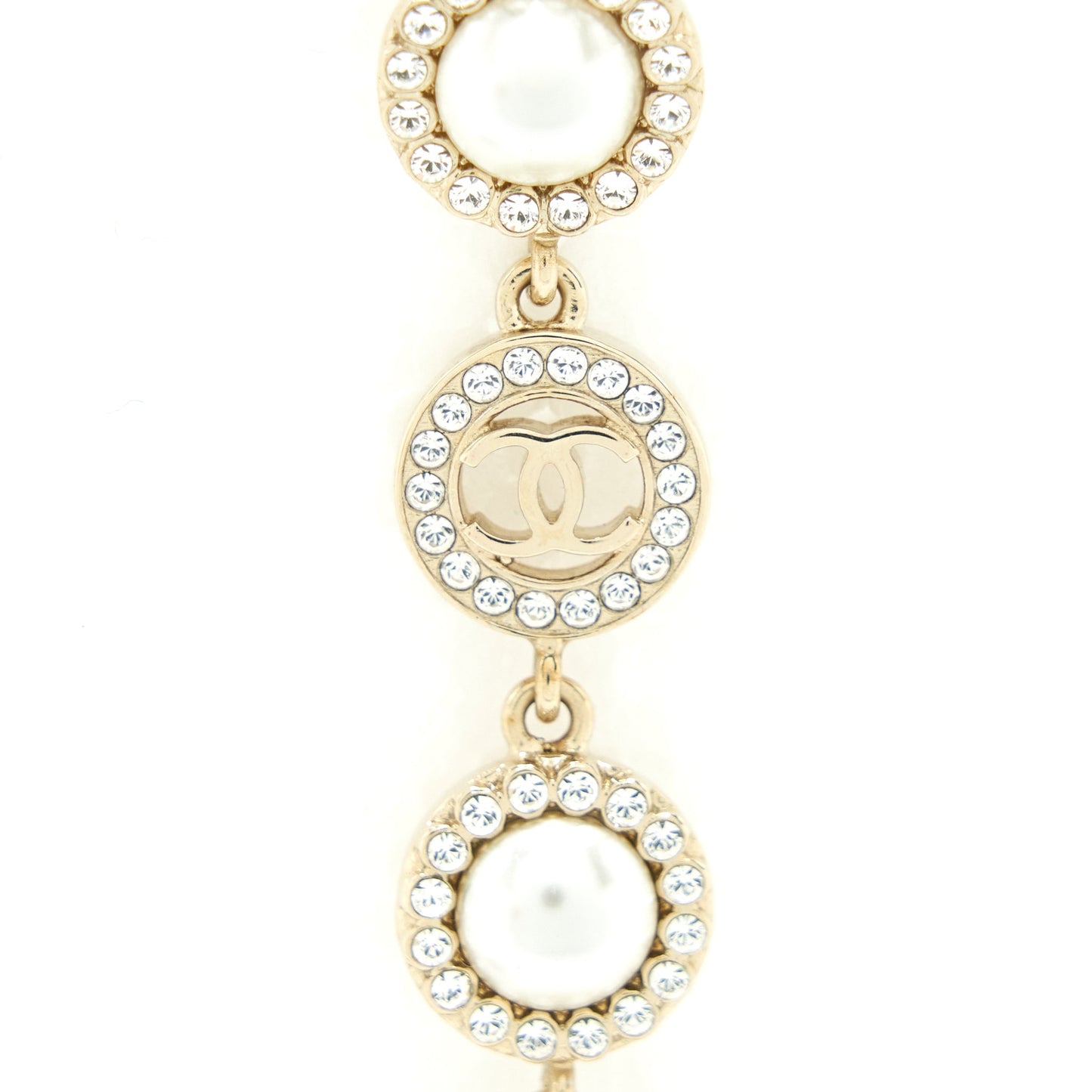 Chanel Crystals CC Logo And Pearls Round Drop Earrings L