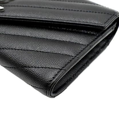 YVES SAINT LAURENT Monogram Grain De Poudre Leather Wallet Black