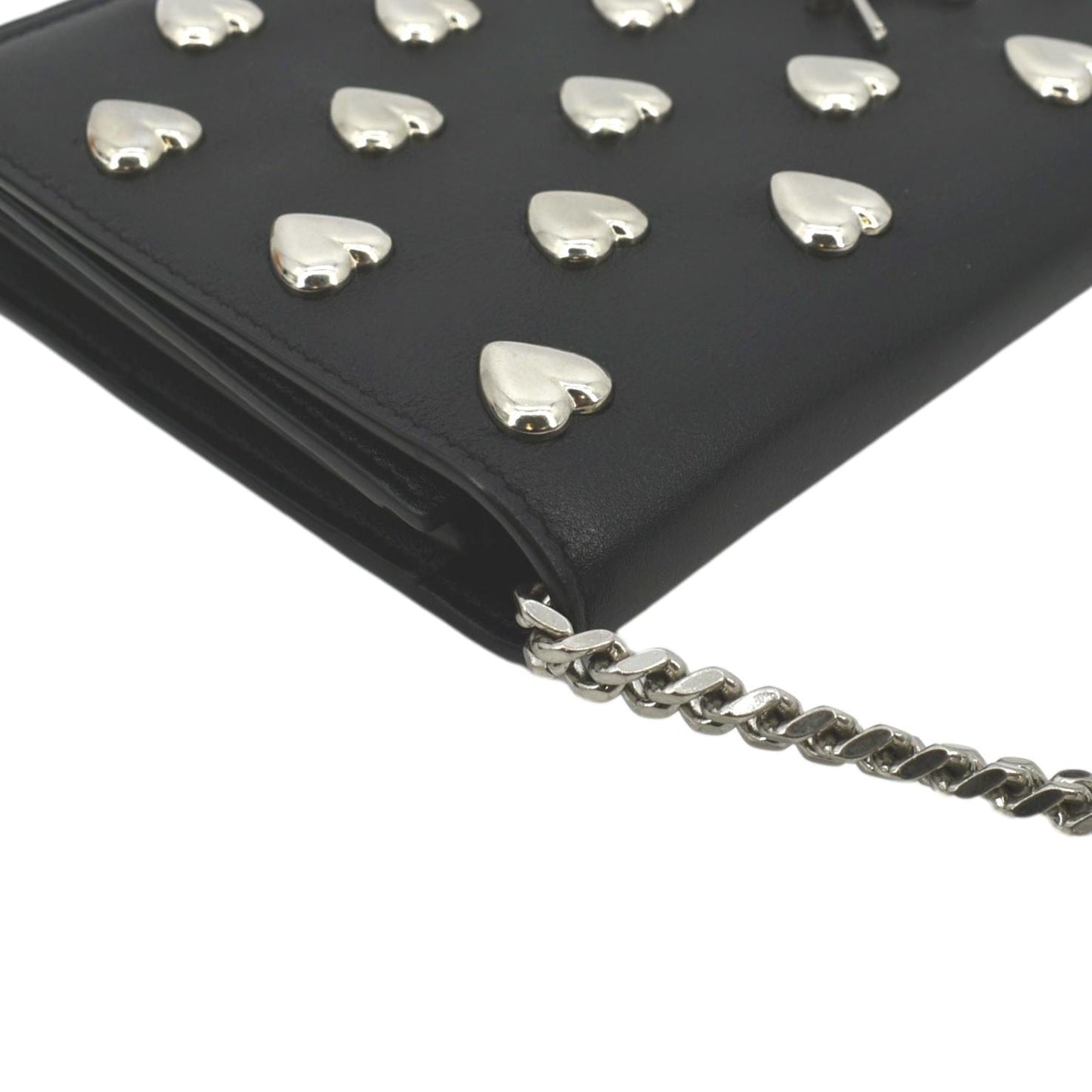 YVES SAINT LAURENT Kate Heart Studded Leather Shoulder Bag Black