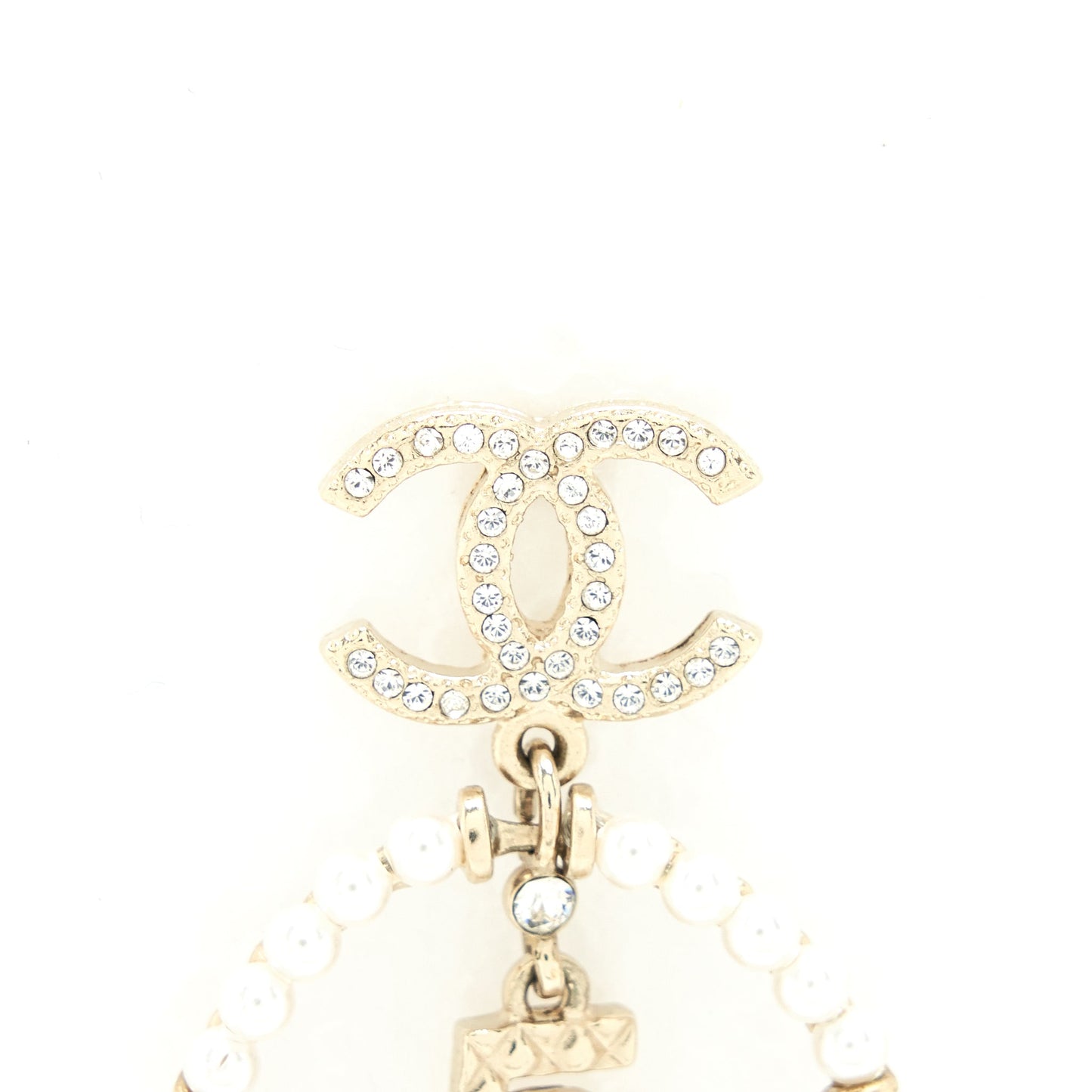 Chanel No.5 Perfume And Crystals CC With Pearl Round Earrings