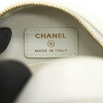 Chanel mini round Bag with Chain Caviar White L