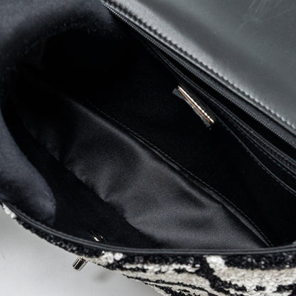 Chanel 21P Limited Edition Flap Bag Sequins/ Satin Black/ White
