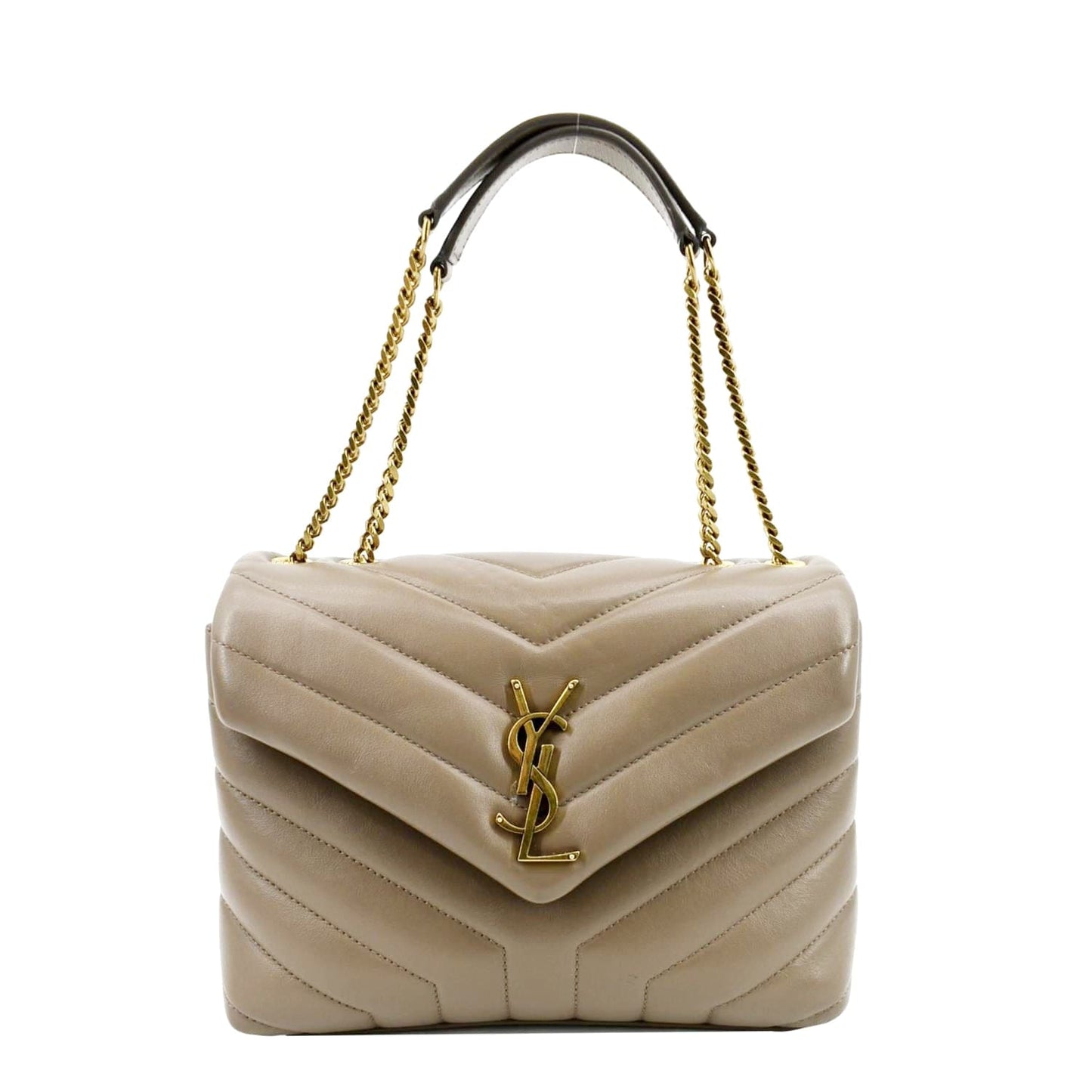 YVES SAINT LAURENT Small Loulou Quilted Leather Crossbody Bag Dark Beige