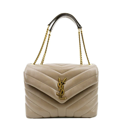 YVES SAINT LAURENT Small Loulou Quilted Leather Crossbody Bag Dark Beige