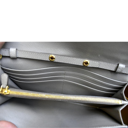 PRADA Saffiano Leather Wallet on Chain Clutch Crossbody Bag Argilla 1mt290