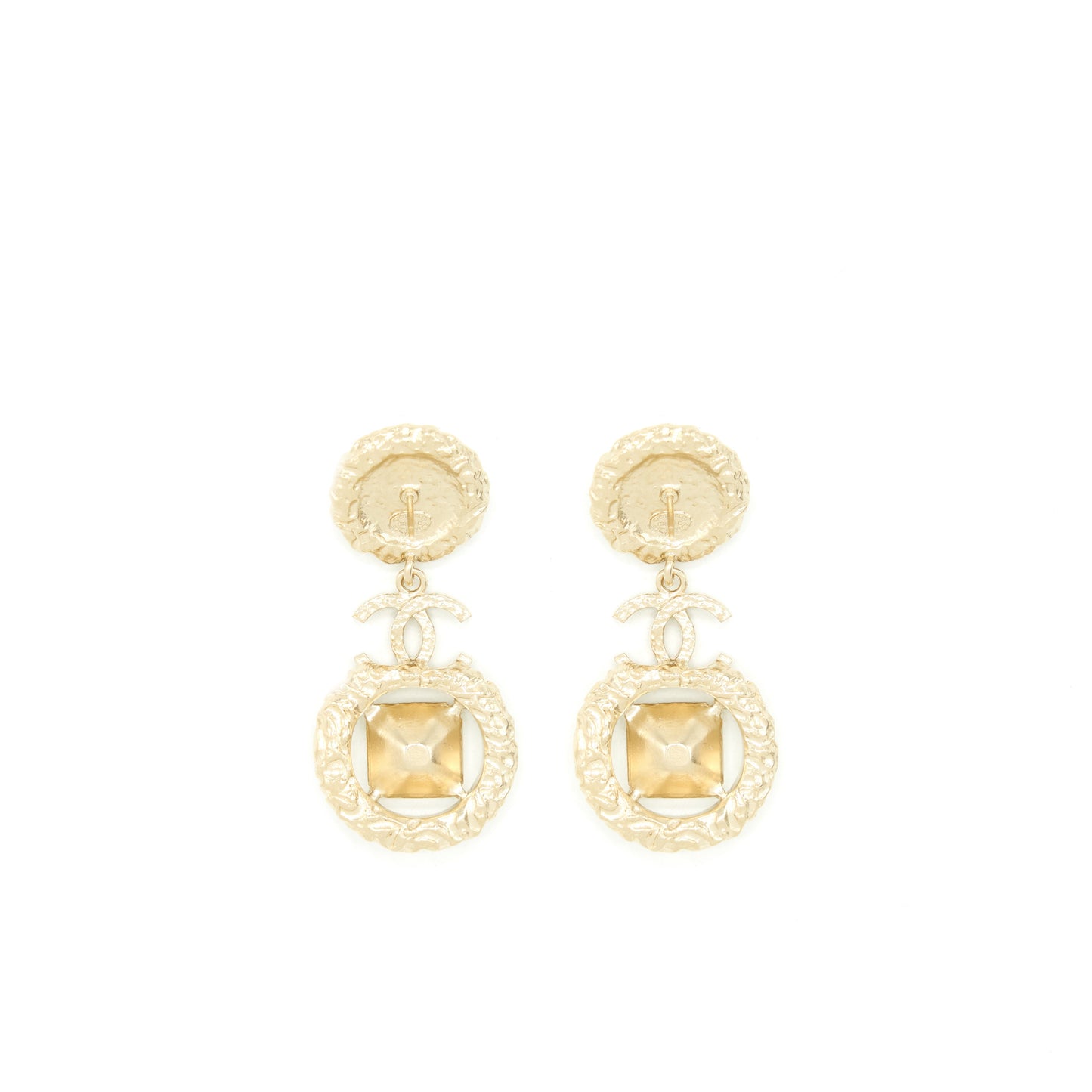 Chanel CC Logo With Pearls And Square Crystals Earrings L