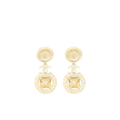 Chanel CC Logo With Pearls And Square Crystals Earrings L