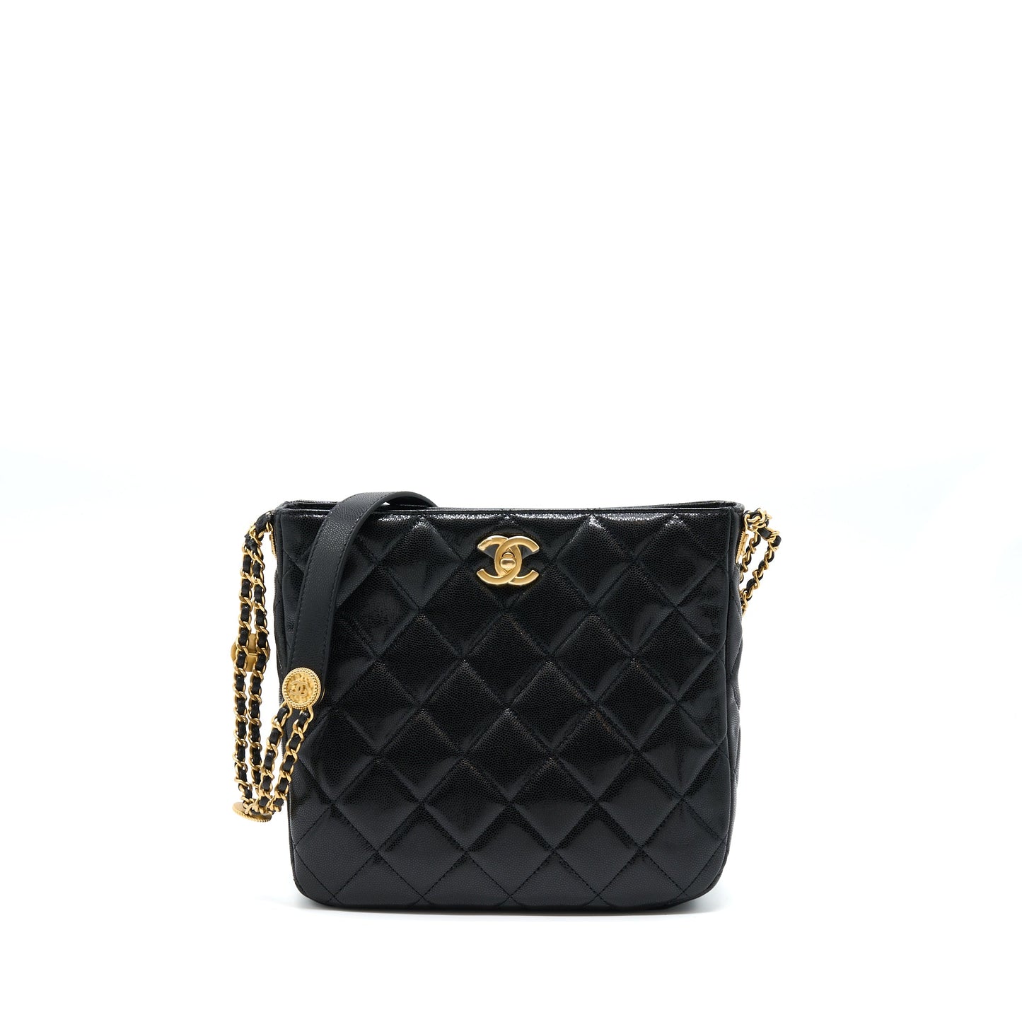 Chanel 22A Twist Your Buttons Hobo Shoulder Bag Caviar Black