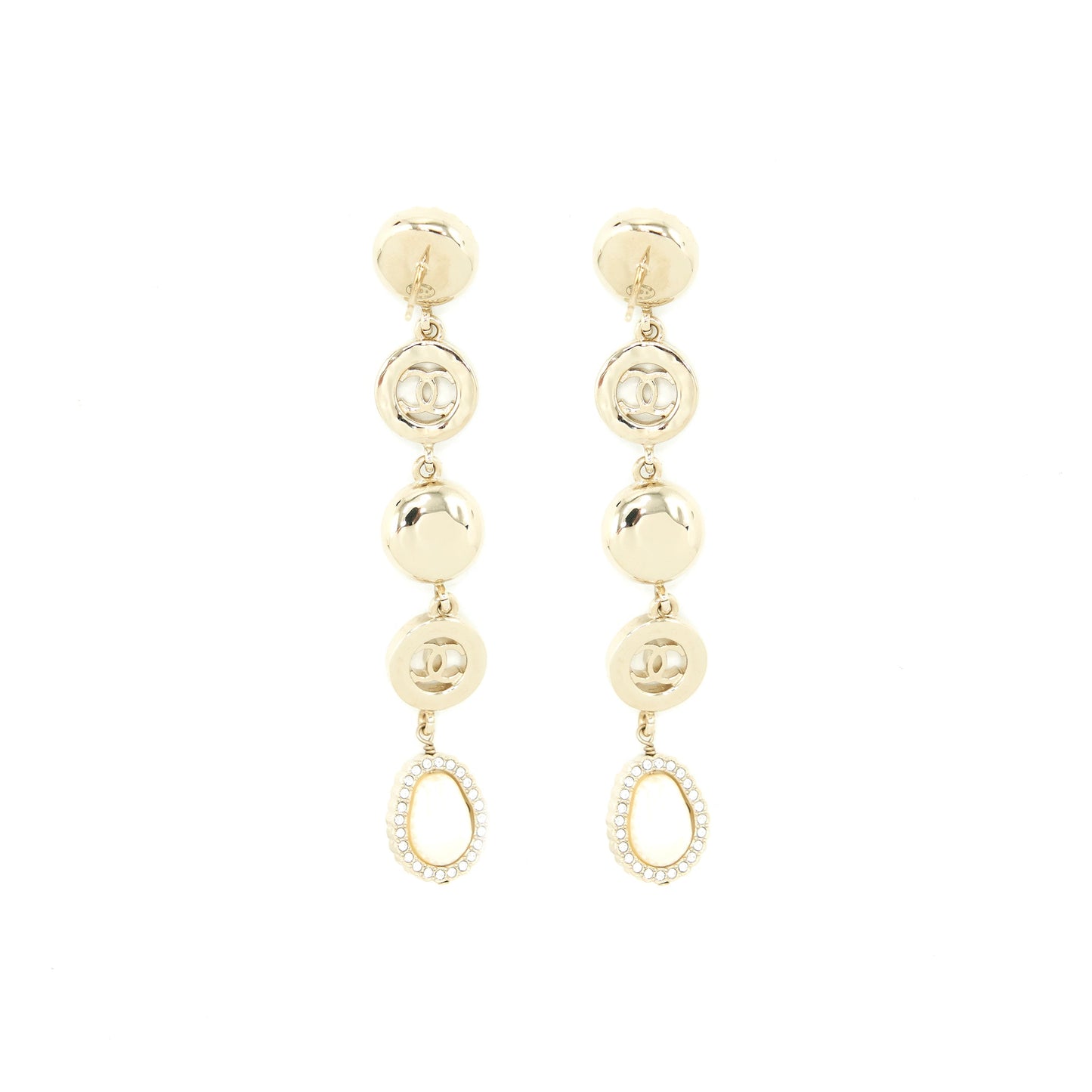 Chanel Crystals CC Logo And Pearls Round Drop Earrings L
