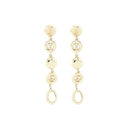 Chanel Crystals CC Logo And Pearls Round Drop Earrings L