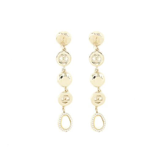 Chanel Crystals CC Logo And Pearls Round Drop Earrings L